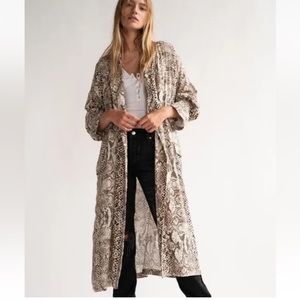 Free People Wild Nights Snake Print Kimono Duster Brown Size‎ S